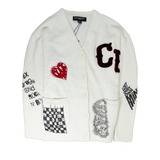 CULT OF INDIVIDUALITY COLLEGIATE CARDIGAN SWEATER 623B11-CS111A WHITE