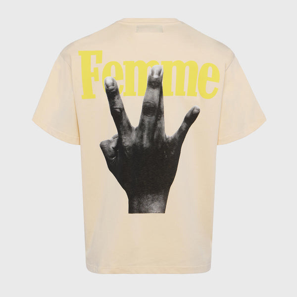 HOMME FEMME Twisted Fingers Tee Cream with Brown and Yellow (ATONCE2311-4)