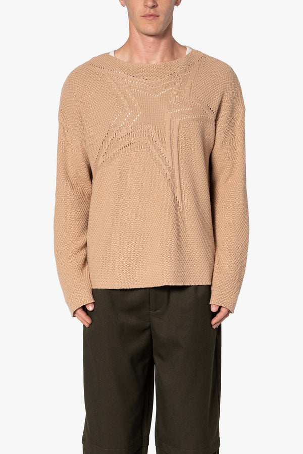 MNML Boat Neck Star Sweater - Tan (Boat-Neck-Star-Sweater-Tan)