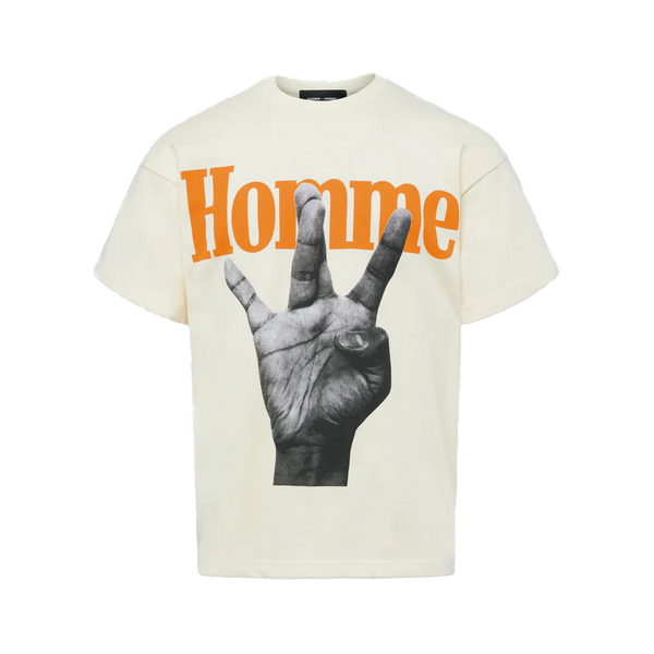 Homme Femme Twisted Fingers Tee Cream with Orange and Light Blue ATONCE231-1