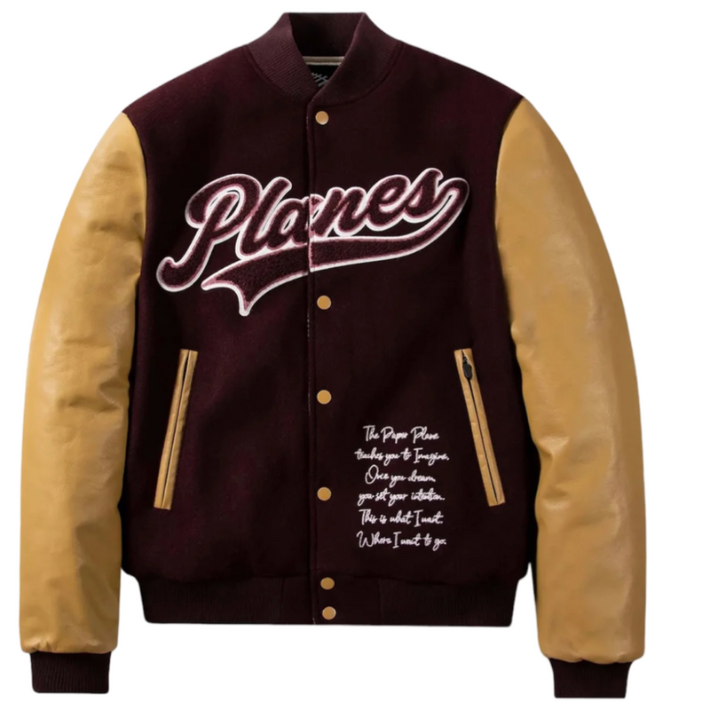 Paper Planes Varsity Jacket 400018 Burgundy Gold