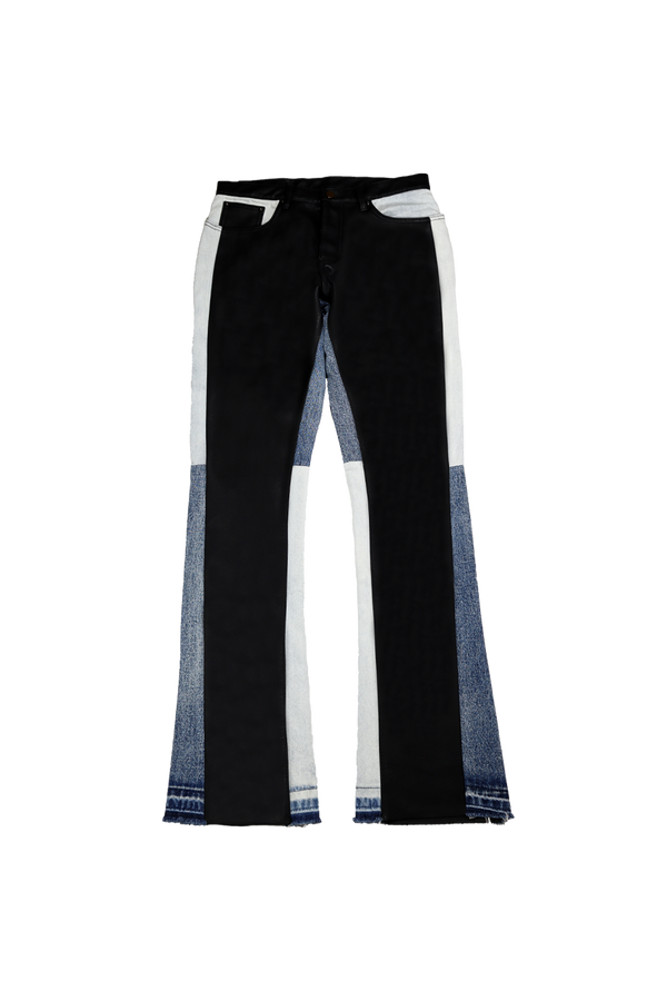 MNML B417 Leather Flare Pants - Black/Blue