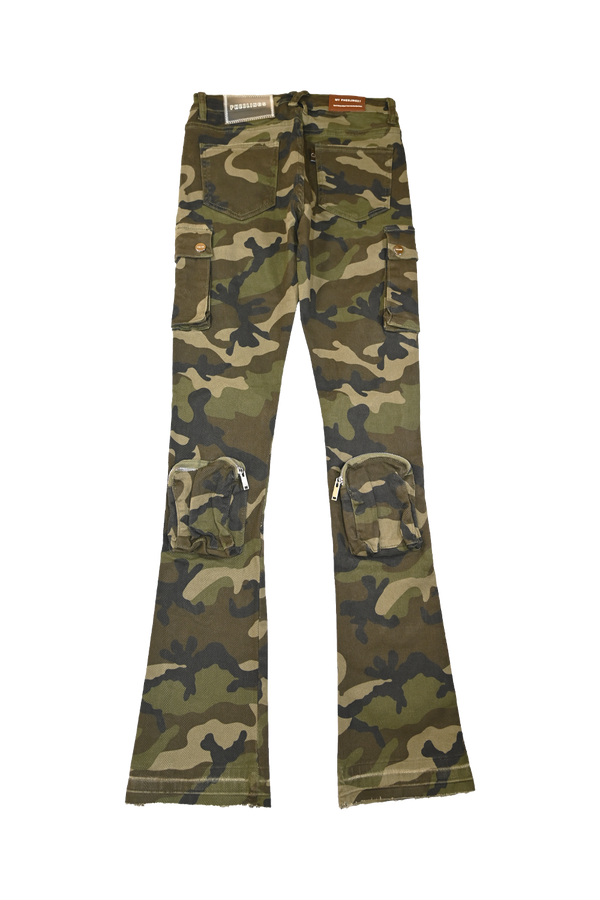 Pheelings "NEVER LOOK BACK" Cargo Flare Stack Denim Camo Green (PH-SS23-84)