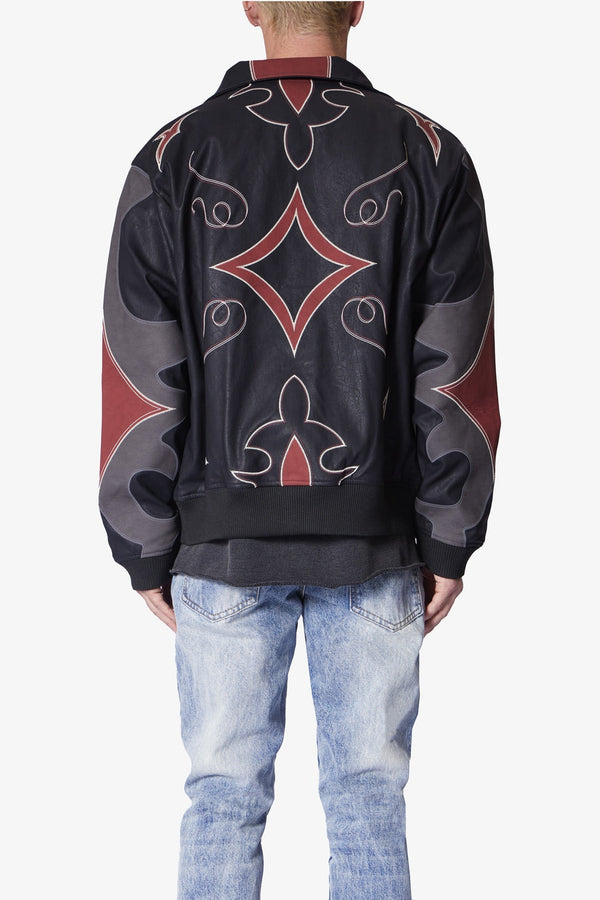 MNML Rodeo Leather Bomber Jacket - Black/Red (Rodeo-Leather-Bomber-Jacket-Black-Red)