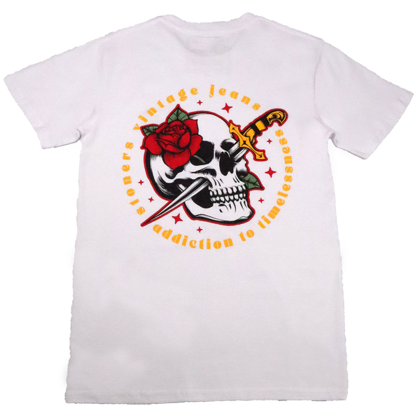 Stoners Vintage Denim Skull Rose Dagger TS-005RD