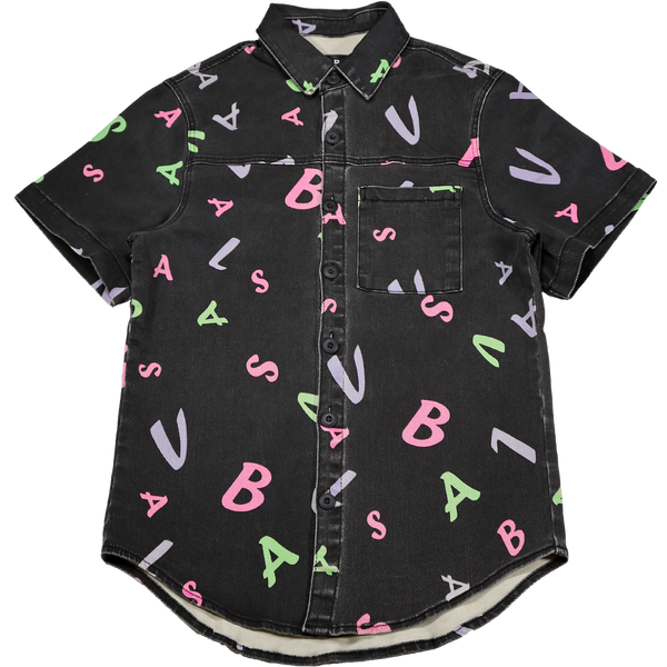 VALABASAS Woven Puzzle Button Up VLBS2454 Black V Camo