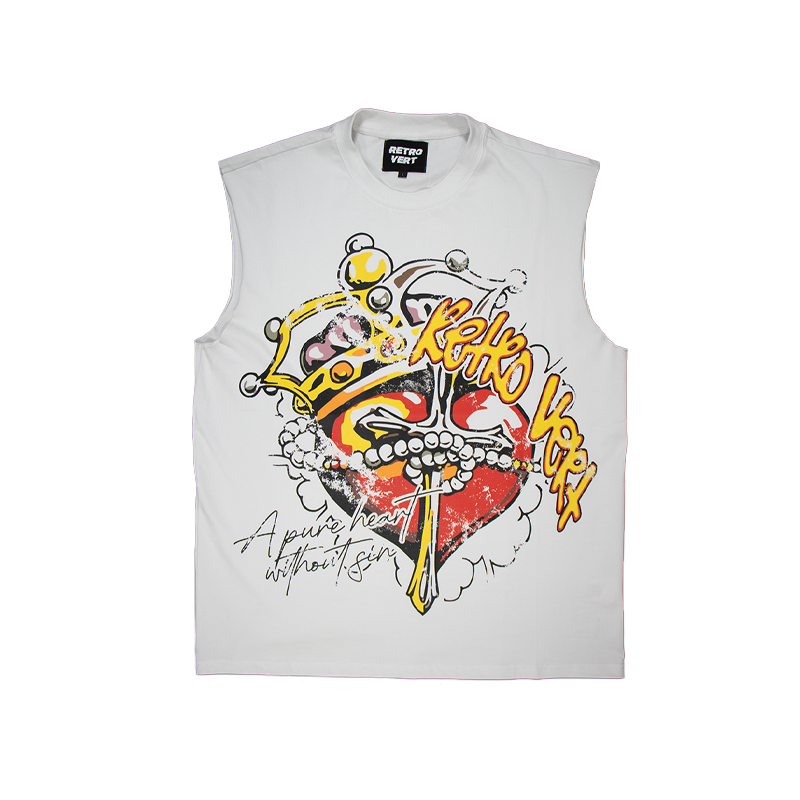 RETROVERT HEART CROSS CUT-OFF T-SHIRT (SS24 May 020) MULTI