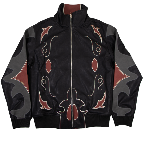 MNML Rodeo Leather Bomber Jacket - Black/Red (Rodeo-Leather-Bomber-Jacket-Black-Red)