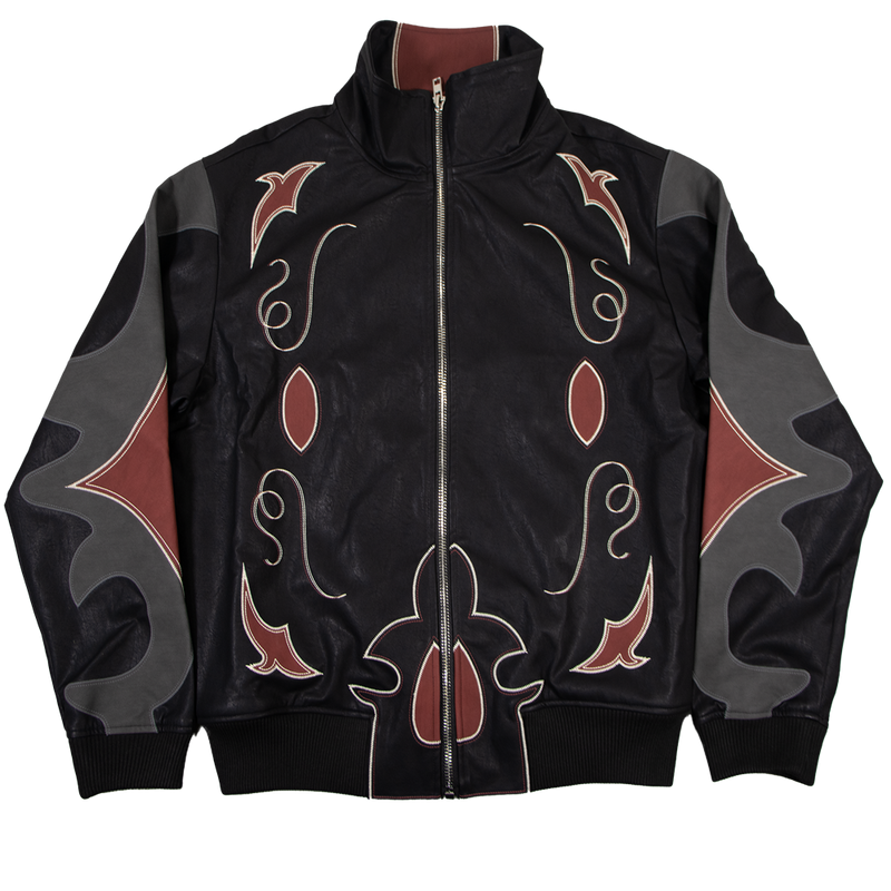 MNML Rodeo Leather Bomber Jacket - Black/Red (Rodeo-Leather-Bomber-Jacket-Black-Red)