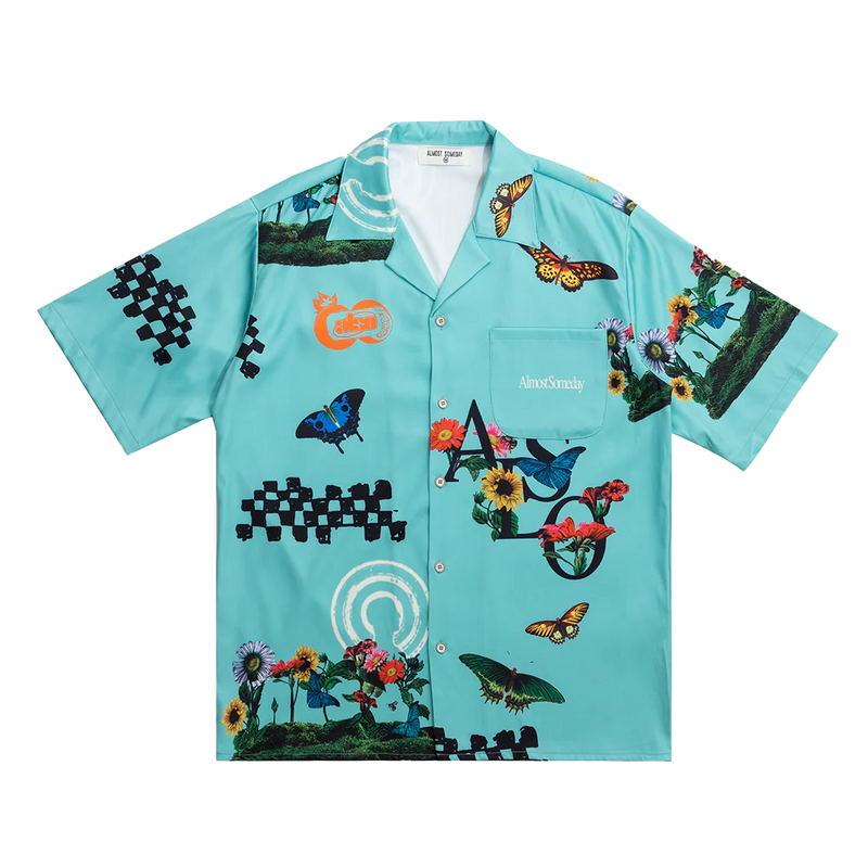 ALMOST SOMEDAY Bloom Button Up C6-3 Caribbean Blue