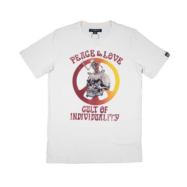 CULT OF INDIVIDUALITY SHORT SLEEVE CREW NECK TEE "PEACE & LOVE" (624A3-K31A) WHITE