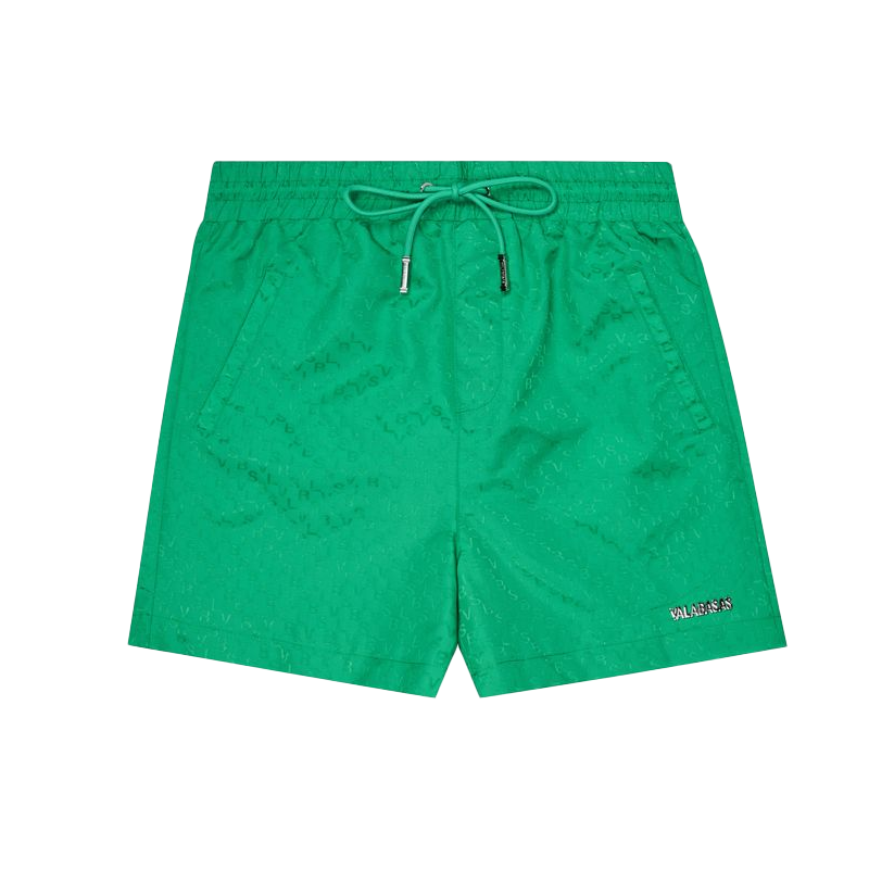 VALABASAS SIGNATURE SCRIPT GREEN NYLON SHORTS (VLBS110820235)