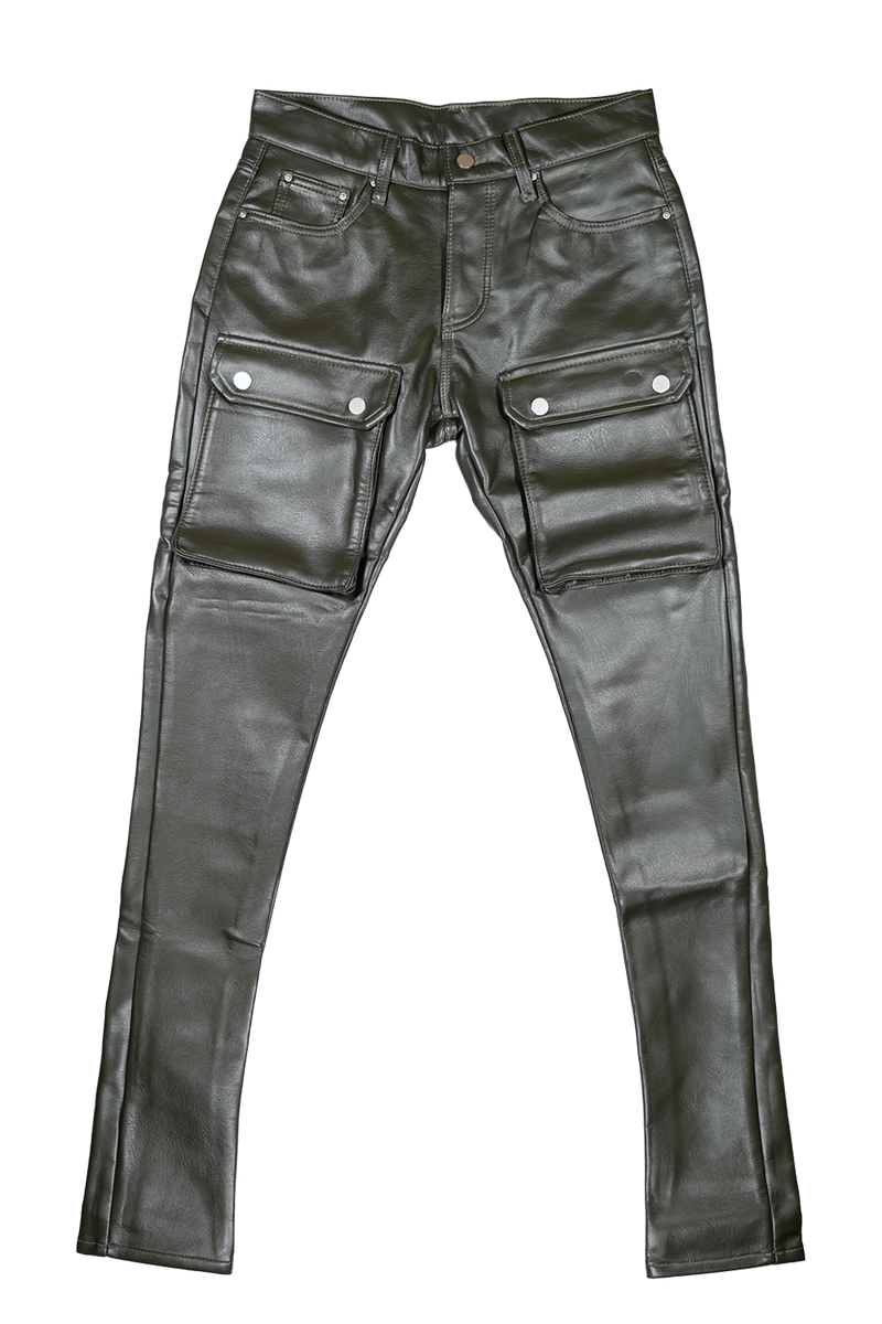 MNML Leather Snap Cargo Pants - Olive