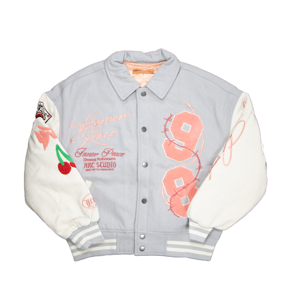 Loiter  FLOWER VARSITY JACKET Lt Grey/Off-White