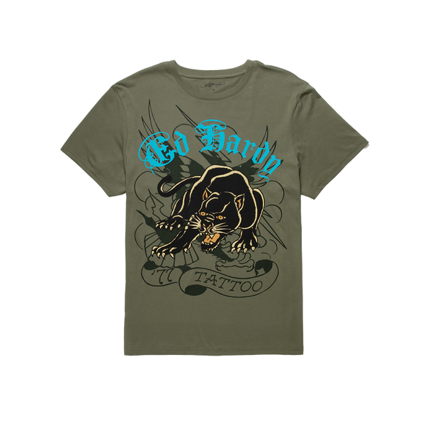 ED HARDY CROUCHING PANTHER MENS SS TEE OLIVE (EHMD1100-110)