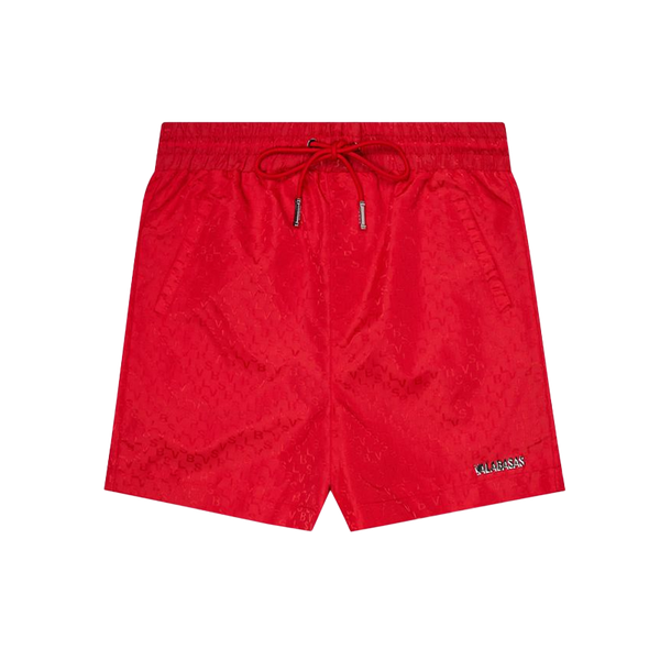 VALABASAS "SIGNATURE SCRIPT" RED NYLON SHORTS (VLBS110820235)